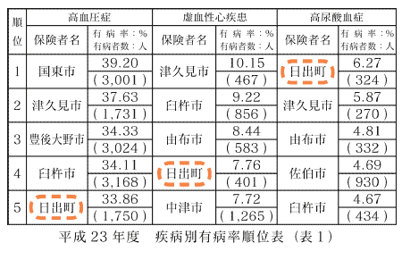 平成23年度　疾病別有病率順位表